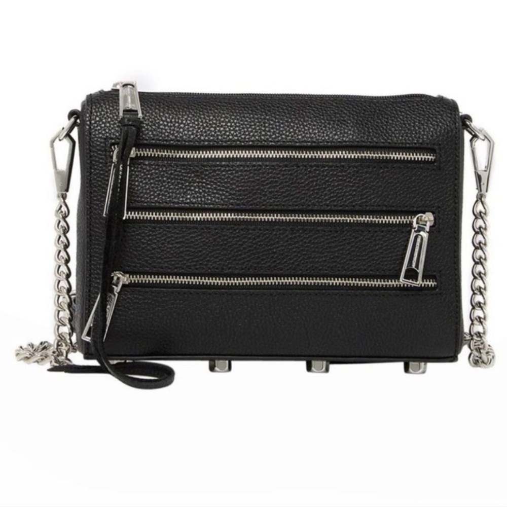 Rebecca Minkoff Triple Zip Black Leather Crossbody Bag